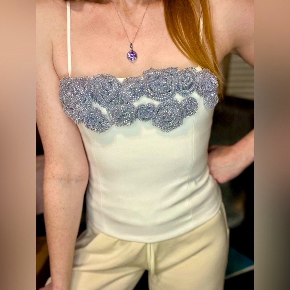 Zara Black and White Formal Top with Embellishments - Picture 11 of 16